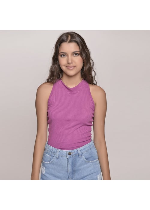 Blusa Cava Americana Juvenil Feminino Amofany Em Malha Canelada