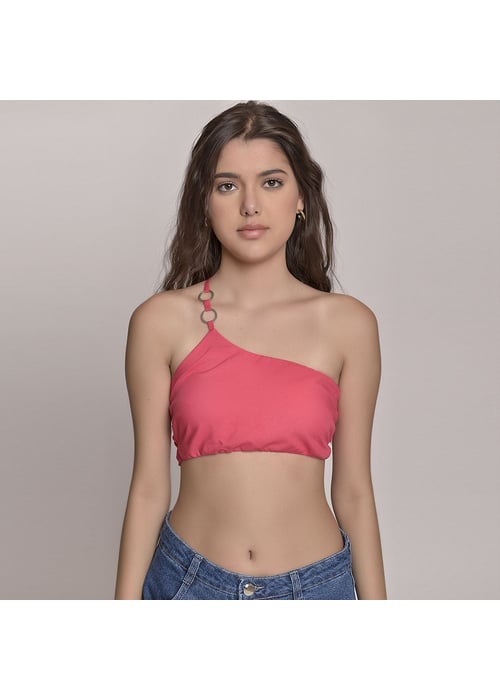 Cropped Ombro único Com Argolas Feminino Amofany Em Viscose Com Brilho