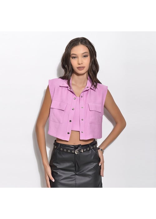 Camisa Cropped Sem Manga Com Bolso Cargo 