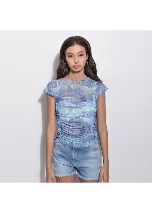 Blusa De Tule Tie Dye Com Manga Curta (não Acompanha Top)