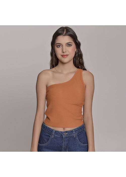 Blusa Ombro único Juvenil Feminino Amofany Em Malha Jacquard