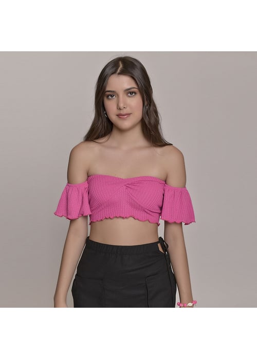 Cropped Ciganinha Decote Torcido Feminino Amofany Em Malha Tricô 