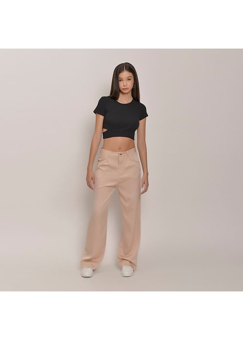 Calça Reta Feminino Amofany Com Botão