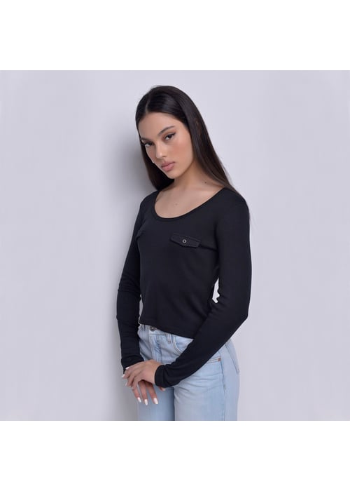 Blusa Com Lapelas Em Malha Canelada