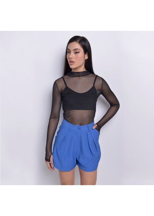 Blusa Segunda Pele Gola Alta Com Manga Polegar Feminino Amofany Em Tule De Malha 