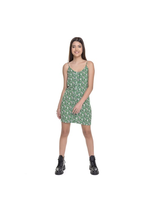 Vestido Juvenil Feminino Amofany Viscose Floral Com Botoes