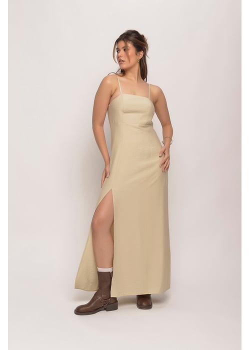 Vestido Midi Com Decote Reto