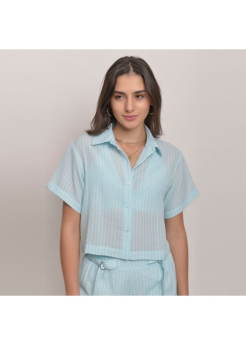 Camisa Cropped De Manga Curta Feminino Amofany Listrado