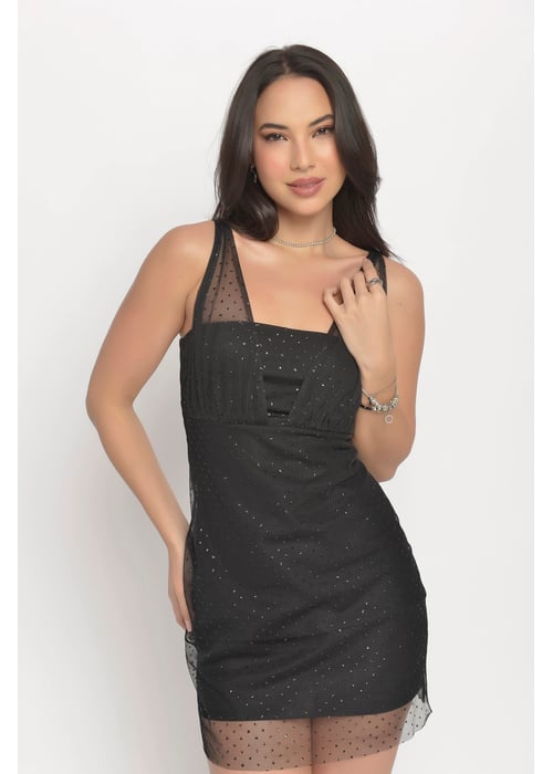 Vestido Com Drapeado No Busto Feminino Amofany Em Tule Com Paetês