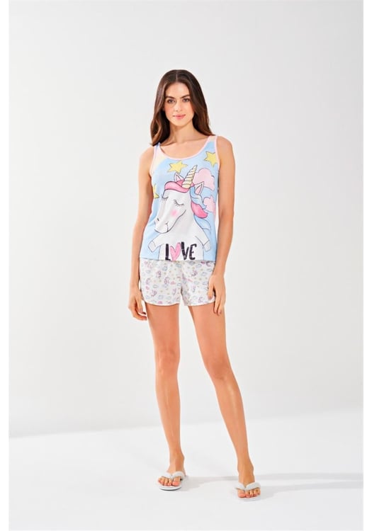 Pijama Regata Com Short Unicórnio