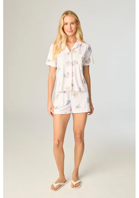 Pijama Feminino Aberto Com Short Cachorros