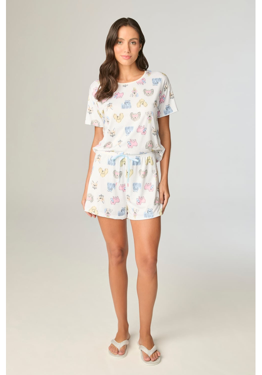 Pijama Feminino Com Short Estampa Cachorros