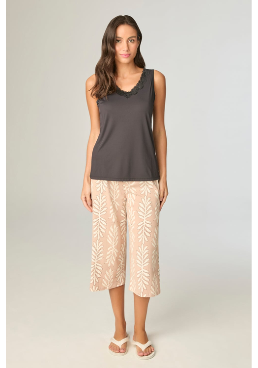 Pijama Feminino Pescador Regata Em Liganete