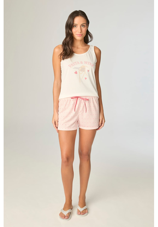 Pijama Feminino Regata Palha Com Short Coração
