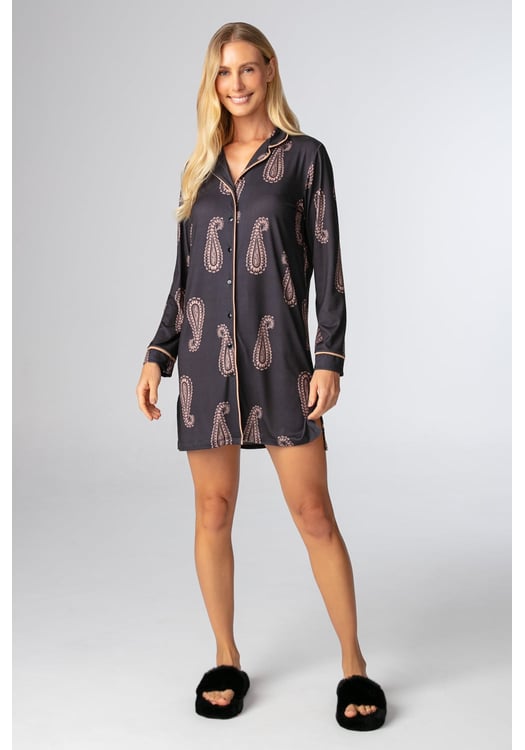 Camisão Feminino Manga Longa Em Malha Peach