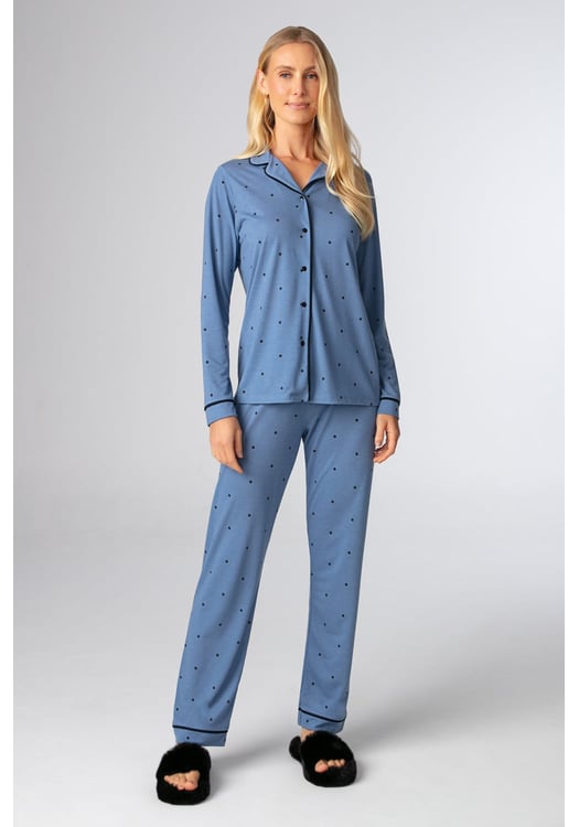 Pijama Americano Aberto Longo Feminino Viscolycra Poá