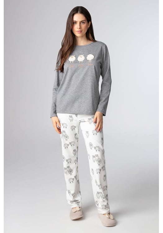Pijama Feminino Longo Em Moletinho Ovelhinhas