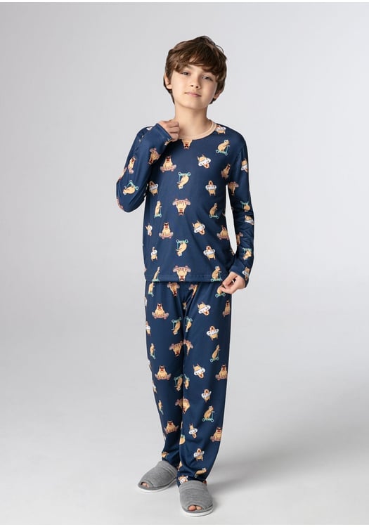 Pijama Infantil Masculino Malha Peach Capivara
