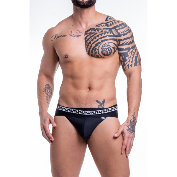 CUECA SUNGA GREGA EM SUPLEX ELASTICO ESTAMPADO PRETO COM ELASTICO DUPLO SD CLOTHING