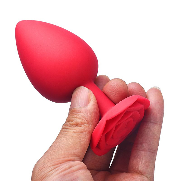 PLUG ANAL SILICONE VERMELHO EM FORMATO DE ROSA TAMANHO P