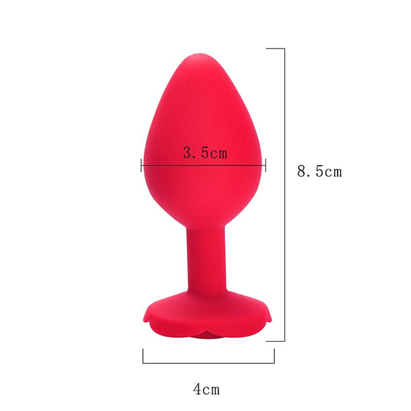 PLUG ANAL SILICONE VERMELHO EM FORMATO DE ROSA TAMANHO M