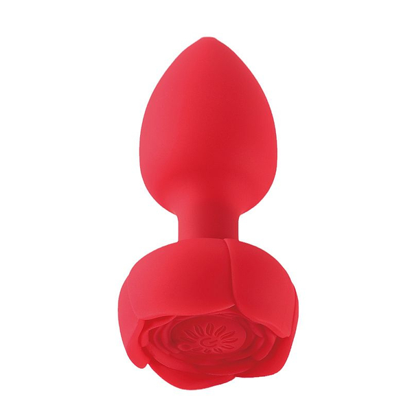 PLUG ANAL SILICONE VERMELHO EM FORMATO DE ROSA RECARREGAVEL COM CONTROLE REMOTO
