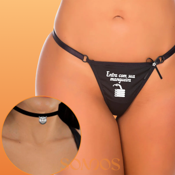 CALCINHA FIO DENTAL COM CHOKER ENTRA COM SUA MANGUEIRA PIMENTA SEXY