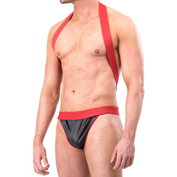SUSPENSÓRIO PRETO E VERMELHO COM ALÇA EM ELÁSTICO SEXY FANTASY