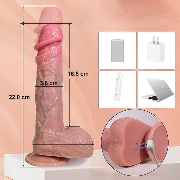 PENIS REALISTICO EM SILICONE LIQUIDO COM VAI E VEM E  AQUECIMENTO 22CM