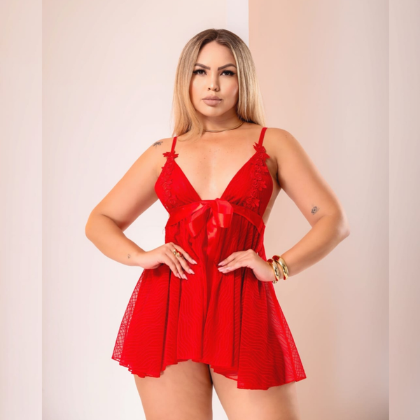 CAMISOLA BORDADA EM TULE LAÇO