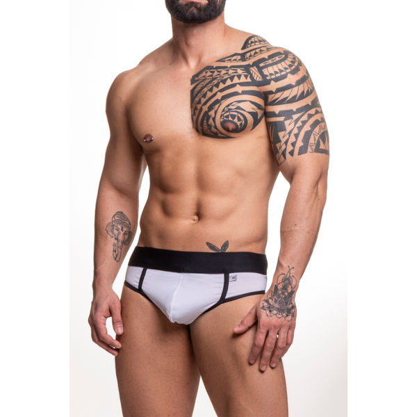 CUECA EM SUPLEX SLIP FRENTE E ATRAS JOCK PRETO E BRANCO SD CLOTHING