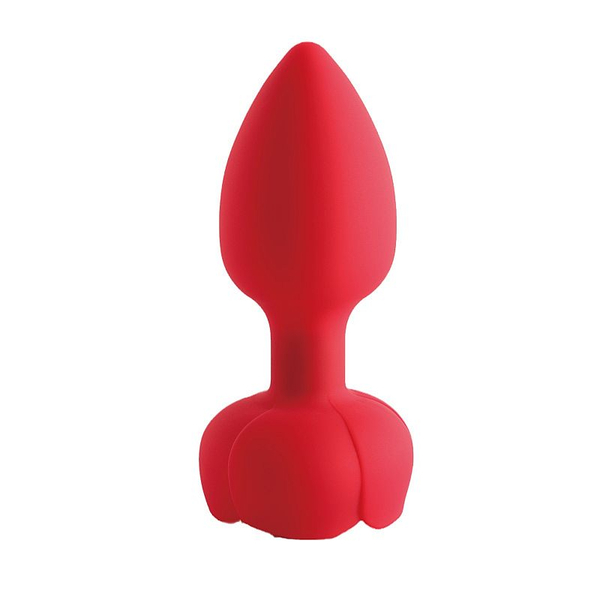 PLUG ANAL SILICONE VERMELHO EM FORMATO DE ROSA RECARREGAVEL COM CONTROLE REMOTO