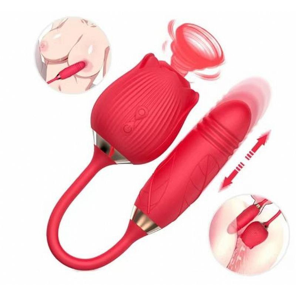 ROSA ESTIMULADORA COM ONDAS DE PRESSÃO E VAI E VEM RECARREGÁVEL