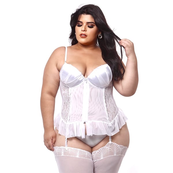 ESPARTILHO PLUS SIZE TABATA BRANCO BUSTO APLICAÇÃO DE CETIM COM BOJO