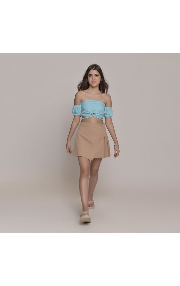 Saia Curta Assimétrica Com Pregas Feminino Amofany Em Tecido