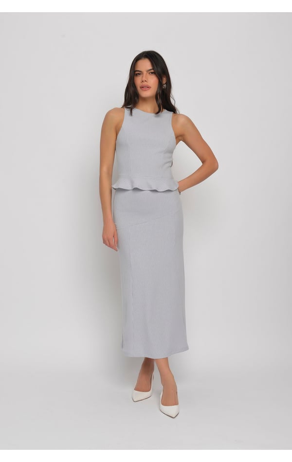 Saia Longa Assimétrica em Malha Canelada Extra PP Amofany