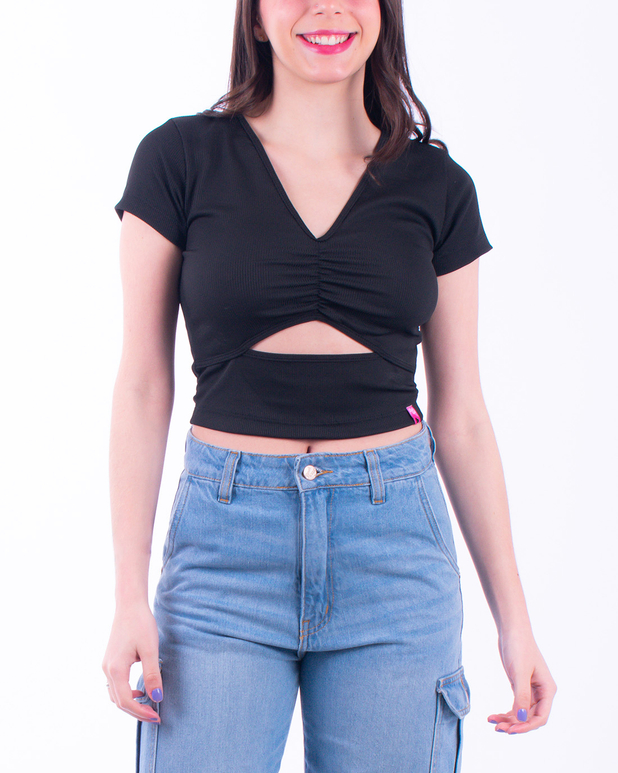 Blusa Bailarina Cropped Feminina Preta - Compre agora