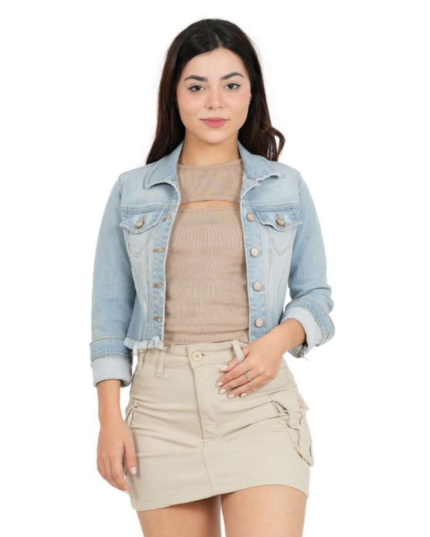 Jaqueta Jeans Cropped Barra Desfiada