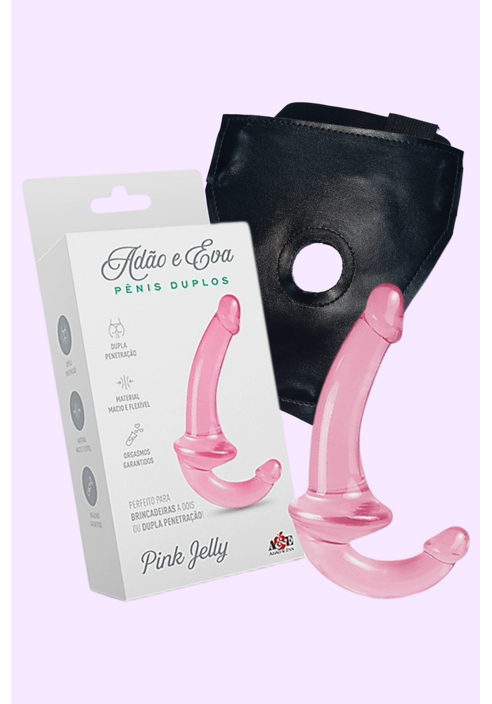  Pink Jelly Pênis Duplo com Cinta Strapless