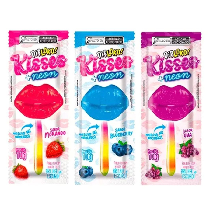 Diploko Neon Kisses Pirulito Brilha No Escuro 10g Danilla