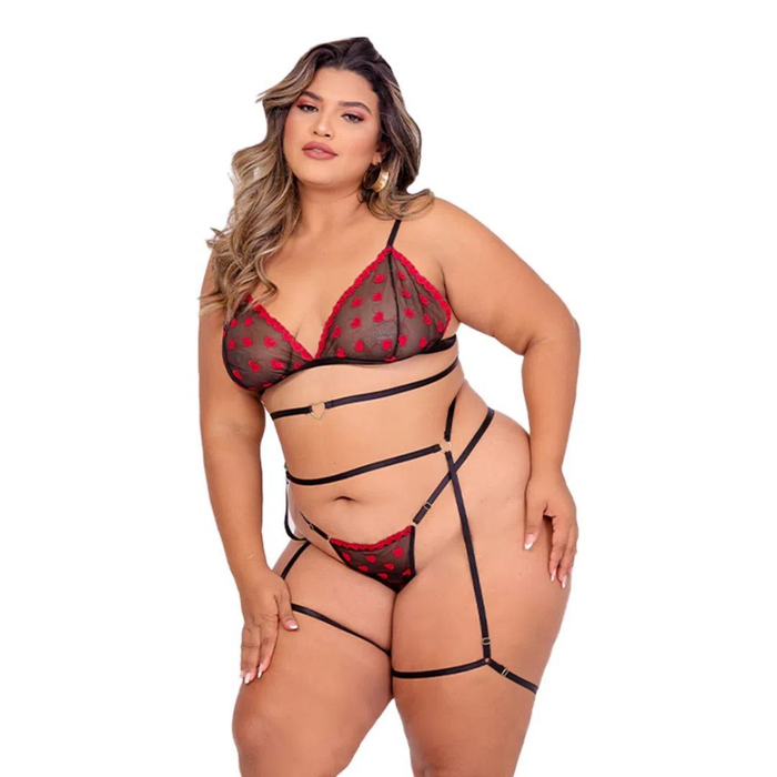 Conjunto Plus Size Amor Safado Com Cinta Liga Tallyta Moda Apimentada