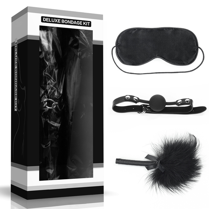 Kit Bondage Luxo 3 Peças Com Mordaça Venda E Pluma Lovetoy