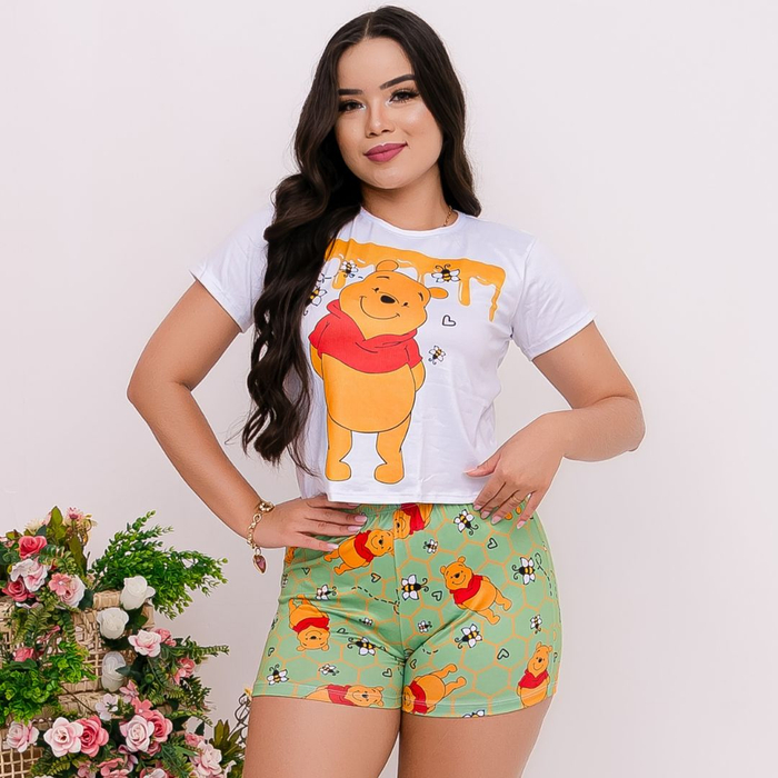 Short Doll Estampado Ursinho Pooh Amável Moda íntima