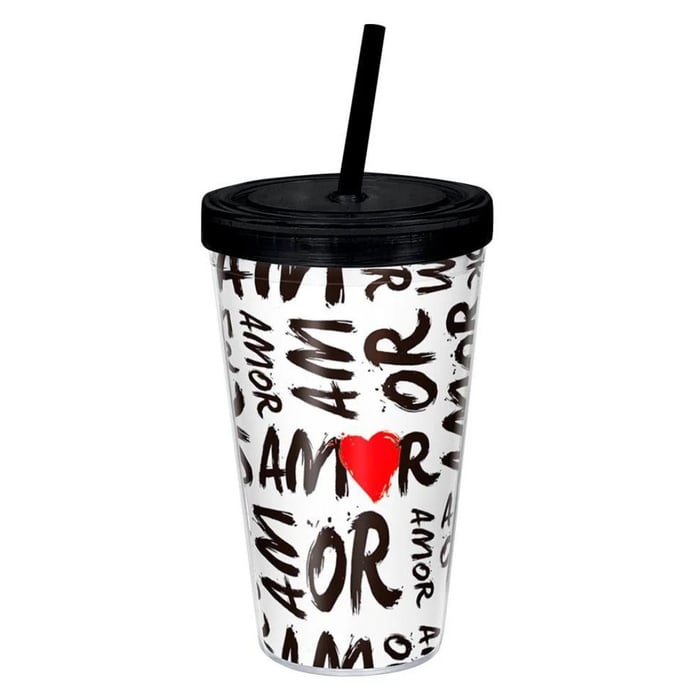 Copo Personalizado Com Canudo Amor 550ml Sude Presentes