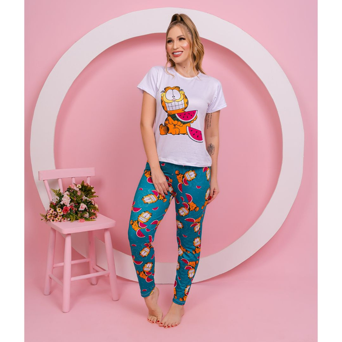 Pijama Sonho Com Calça E Camiseta Garfield Amável