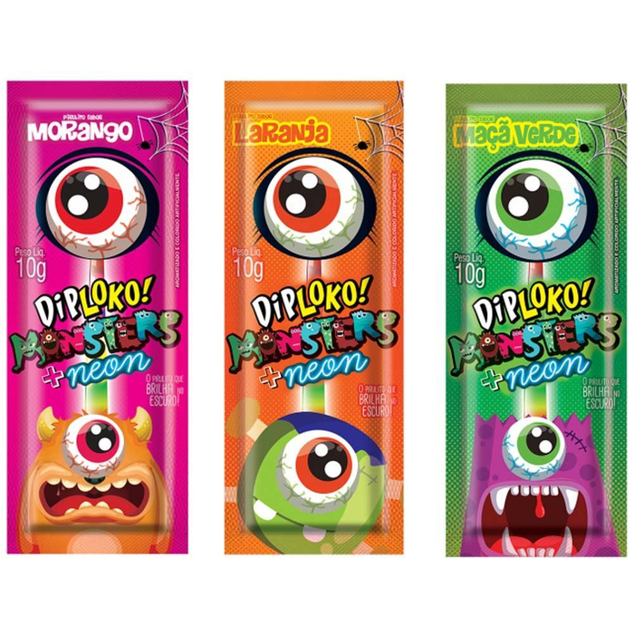 Dipiloko Monster Neon Pirulito Brilha No Escuro 10g Danila