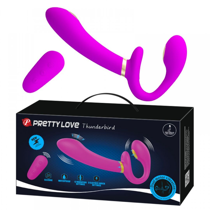 Vibrador Strapless Thunderbird 12 Vibrações E Choque Com Controle Wireless Pretty Love