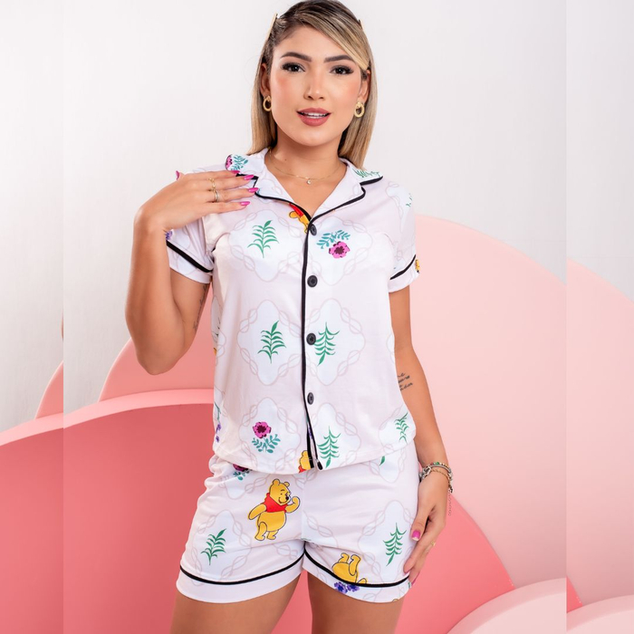 Pijama Americano Estampado Ursinho Pooh Amável Moda íntima