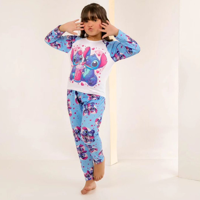 Pijama De Frio Infantil Feminino Stitch Lovely Amável Moda íntima