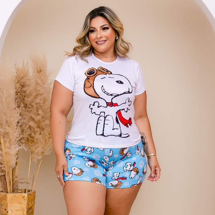 Short Doll Plus Size Snoopy Amável Moda íntima